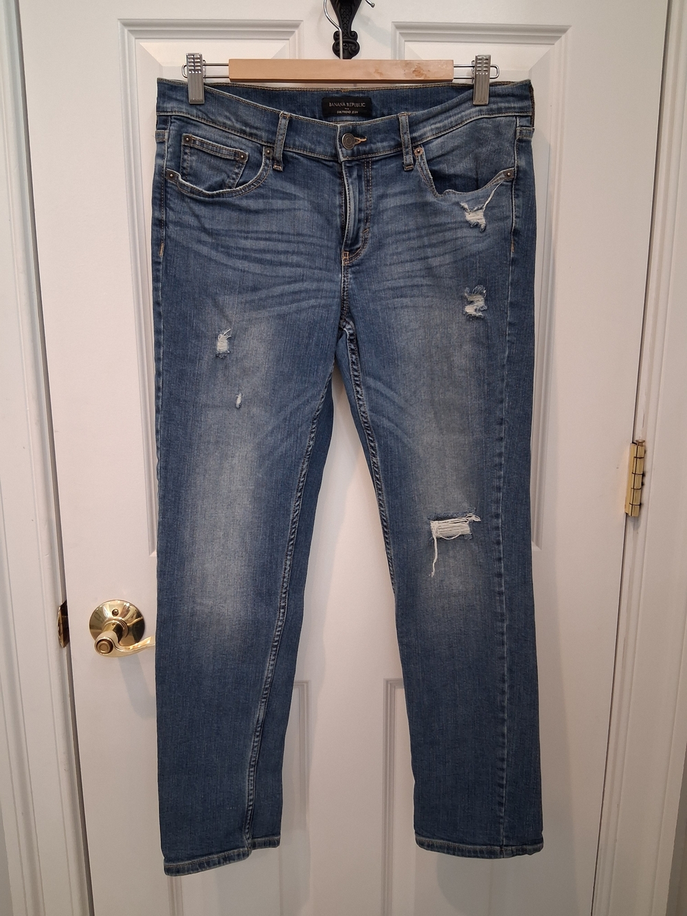 Banana Republic Distressed Mid Blue Girlfriend Jeans